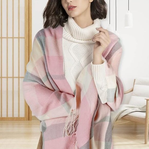 Colorful Pink Soft Oversized Fall Scarf – Warm, Stylish - Picture 6 of 6